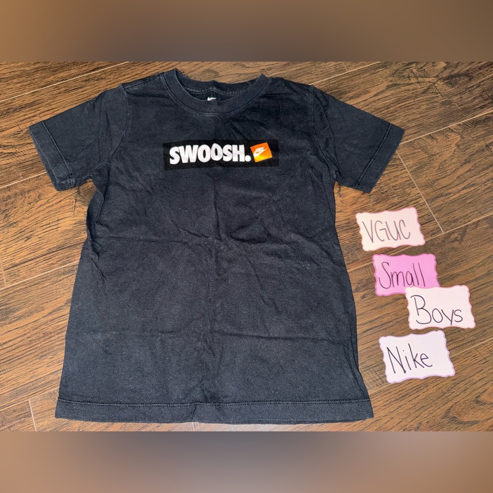 Nike Kids Black Swoosh Tee with Orange Accent